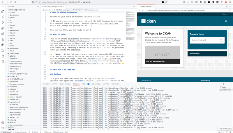 CKAN in GitHub Codespaces
