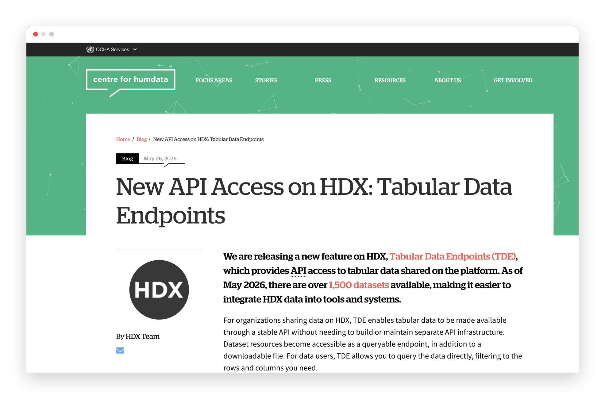 New API Access on HDX: Tabular Data Endpoints