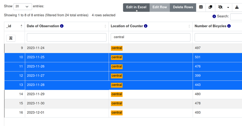 DataTables Table Designer search and select